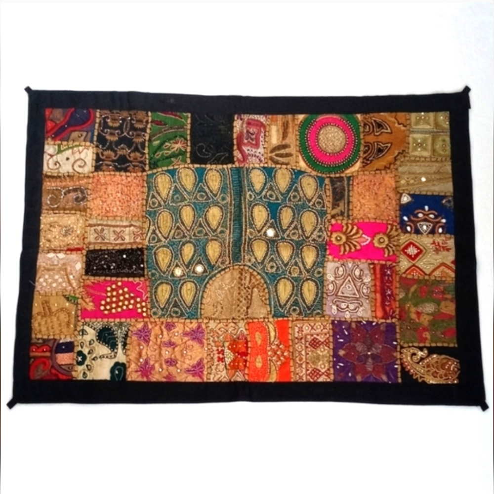 Antique Vintage Patchwork Quilt Wall Hanging From India 36”x38”